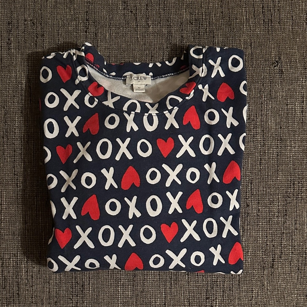 J. Crew Navy Sweater with Red and White XO Pattern NWOT. Super soft with stretch